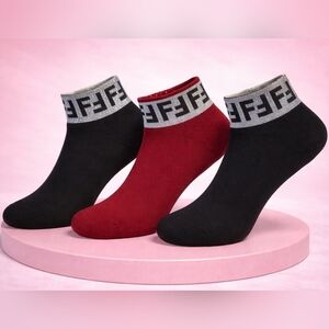 3-Pack Glitter Cuff Ankle Socks | 2 Black, 1 Burgundy | Buy 3 Get 1 Free